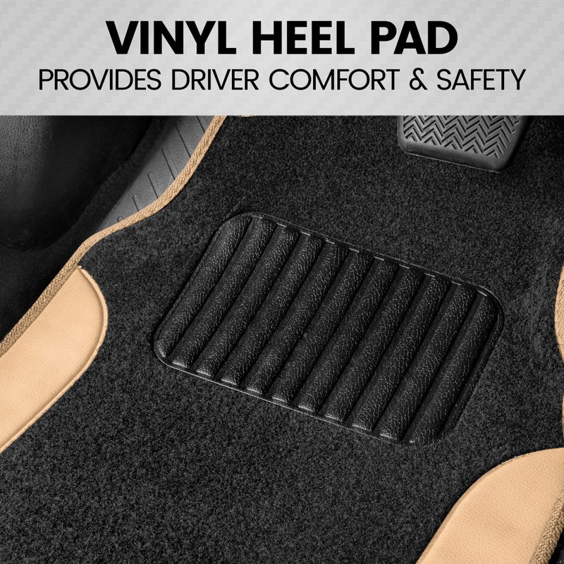 BDK PolyPro Beige Car Seat Covers Full Set with 4-Piece Car Floor Mats - Two-Tone Seat Covers for Cars with Carpet, Interior Covers for Auto Truck Van SUV - Image 5